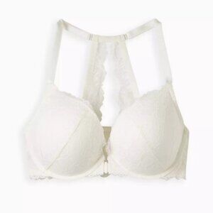 Torrid White XO Plunge Push-Up Front-Close Bra, Size 40D